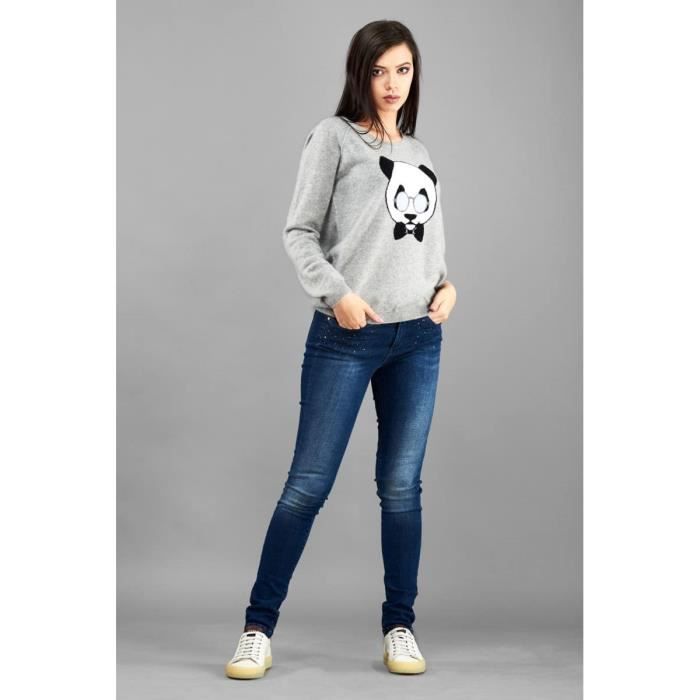 Pull en cashmere oversize ABSOLUT Panda Gris Femme Gris Cdiscount Pret a Porter