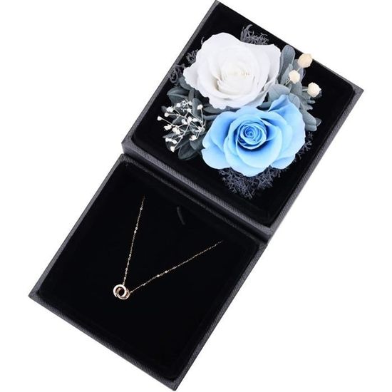 pour la Saint-Valentin Anniversaire de la fête des mères. VUENICEE Rose éternelle Rose éternelle Naturelle avec boîte-Cadeau Bleu Ciel+ Bleu Rose Fleur fraîche Faite à la Main