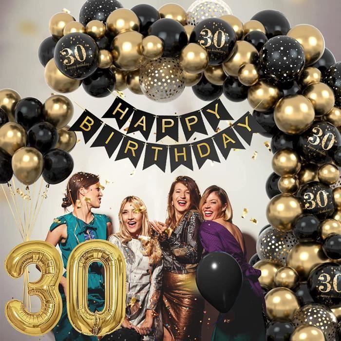 Ballons 30 ans or noir 30cm 6pcs - Partywinkel