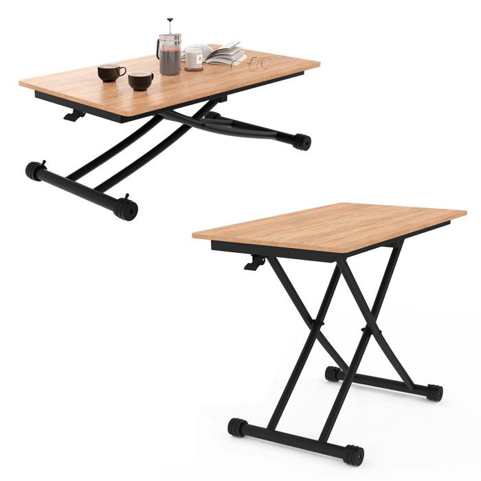 Table basse extensible relevable en table à manger rectangulaire bois et noir design industriel - ALTURA Table basse extensible relevable en table à manger rectangulaire bois et noir design industriel - ALTURA