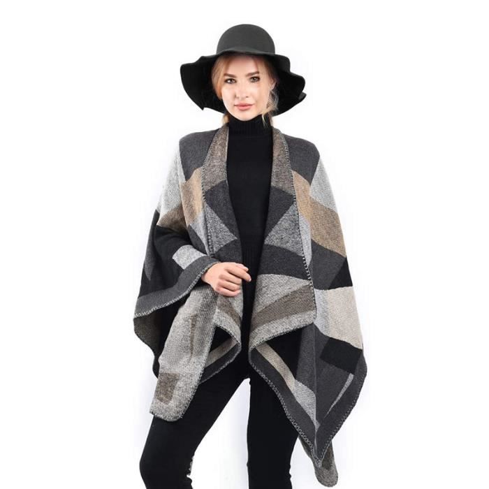 Yutdeng Poncho Polaire Femme Plaid Châle Chaud d'hiver Écharpe Cape avec  Boutons Cardigan en Flanelle Épaisse Châle Ouvert Devant à Boucles Elégant  Couverture à Carreaux,Plaid-Marron : : Mode