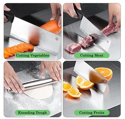 Set De 3 Planches à Découpe En Titane Inox – Double Face, Hygiénique Et Ultra-résistant Pour Viande, Fruits, Légumes