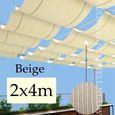 Voile d'ombrage,Filet d'ombrage en HDPE Anti UV à vagues télescopiques, pare soleil, personnalisé, pour terrasse, - Type Beige 2x4m-0