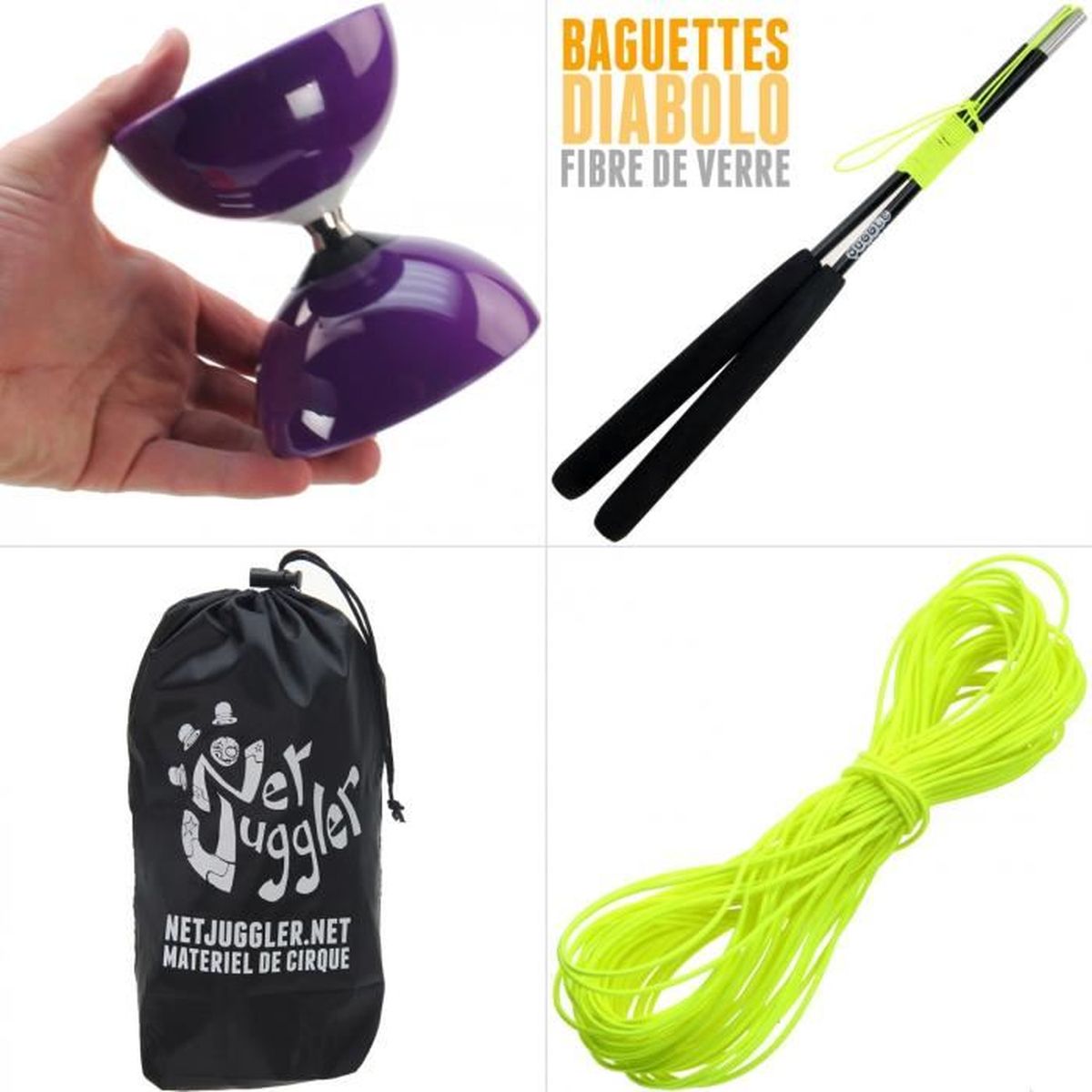 Diabolos Sac de Transport Diabolo Baguettes en FIBER et Diablo Ficelle JESTER Pro Diabolo Roulement A Bille Blanc//Bleu Diabolo + Bleu Baguettes Id/éal pour les enfants et les adultes!