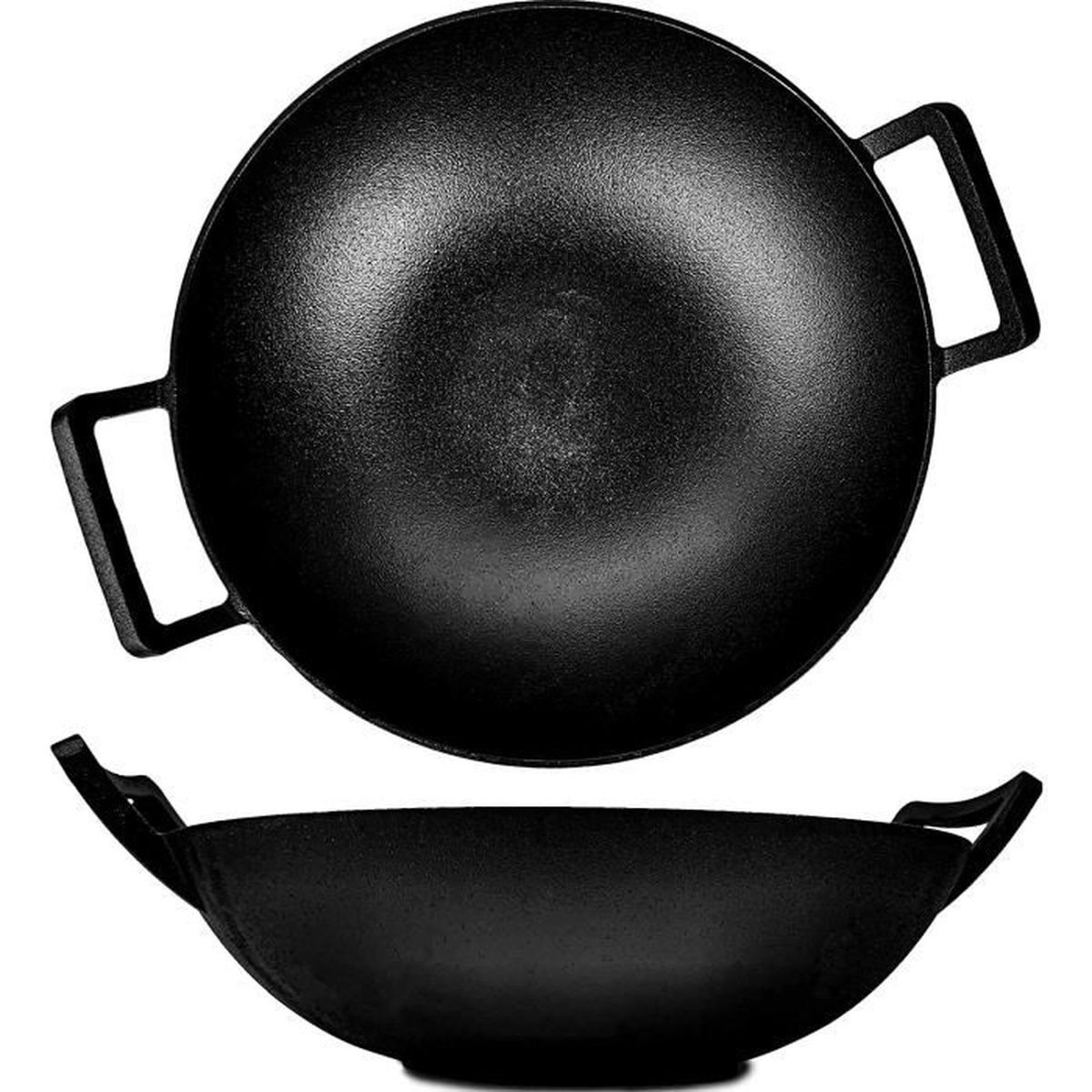 Wok en fonte 36 cm Pour plaque à induction, gril En fonte Avec nonstick patine