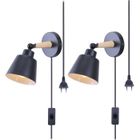 STOEX 2 Pack Applique Murale Intérieur Design Contamporain E27 Lampe de Chevet en Bois avec Interrupture + Fil + Prise Noir