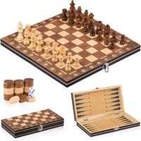 Jeu d'échiquier en bois 3 en 1 pliable, magnétique d'échecs, backgammon, dames pour enfants et adultes, (25 x 25 cm) portable