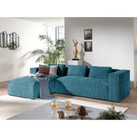 Canapé d'angle en velours côtelé 4 places style contemporain Stella - Lisa Design - Bleu canard - gauche