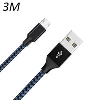 Cable Nylon Tressé Bleu Micro USB 3M pour tablette Samsung Tab E 9.6 T560 - Tab S 10.5" - S2 8.0 T710 - S2 9.7 T550 [Toproduits®]