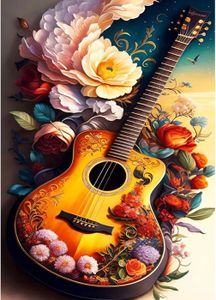 KIT MOSAÏQUE Guitare avec Fleurs Diamond Painting 5D Complet, P