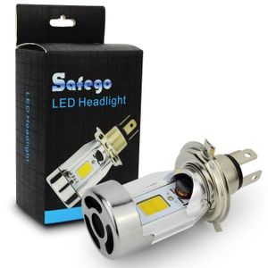 Hi//Lo Beam Scooter Antibrouillard Avant Lampe Spotlight Argent 12V 6000K 6500K Ampoule Headlight Kit Lampe DC 9-16V Safego Universal BA20D LED Moto Phares 12W COB