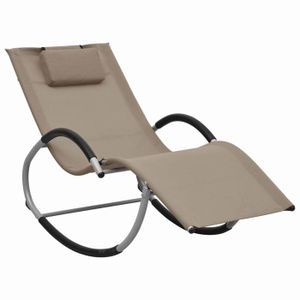 CHAISE LONGUE Transat chaise longue bain de soleil lit de jardin terrasse meuble d exterieur avec oreiller taupe textilene