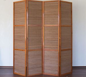 Dimensions 132 x 175 cm Paravent en bois brun avec bambou de 3 pans 