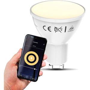 AMPOULE INTELLIGENTE AMPOULE INTELLIGENTE ampoule connectée LED GU10, 5,5W, 350Lm, blanc chaud 2.700K, dimmable, commande vocale par App, iOS Android,