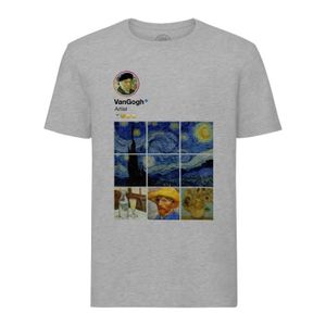 T-SHIRT T-shirt Homme Col Rond Gris Van Gogh Réseaux Socia