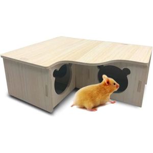 ACCESSOIRE ABRI ANIMAL Maison Hamster, Maison eois pour Hamster Nains Rat Gerbille, 3 Chambres (22.5 * 18 * 8 cm)203