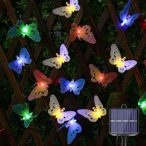 GUIRLANDE D'EXTÉRIEUR Guirlande Lumineuse Solaire D'Extérieur - TRAHOO - 20 Papillons Multicolores - 3m - Étanche