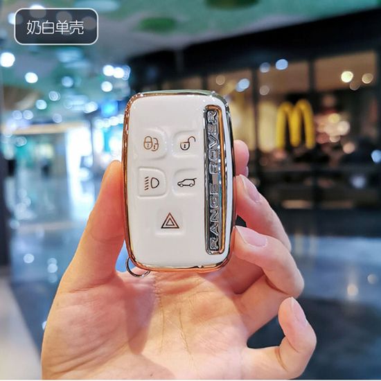 Coque De Clé TPU Pour Range Rover, Jaguar - 5 Boutons - Noir Et Blanc - Protection Antichoc Et Antrayure