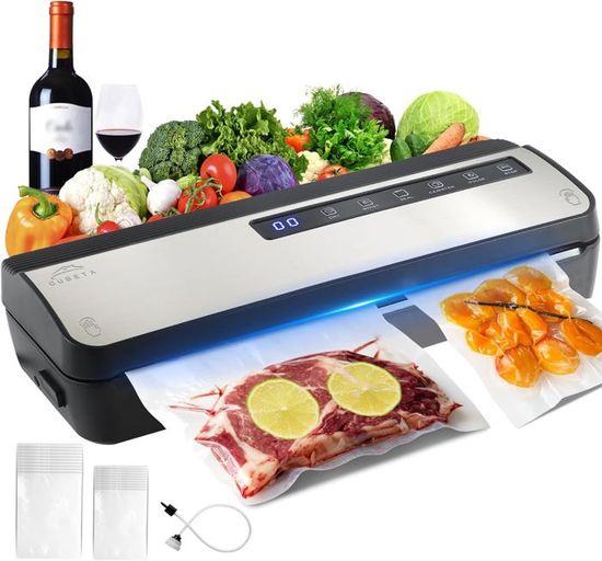 MEKOTRIN Machine Sous Vide Alimentaire 5 en 1, Appareils de Mise Sous Vide avec Mode Sec et Humide Inclus 10 Sacs et Tuyau, Emballeur Sous Vide la Cuisine et la Conservation(Blanc