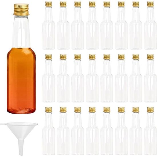 Lot 12 Petites Bouteilles à Shot En Plastique 60ml/100ml Avec Bouchons, Entonnoir Et Étiquettes