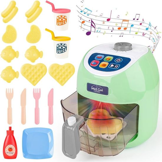 DeAO Friteuse À Air Jouet – Set Cuisine Avec Sons, Lumières Et Aliments Changeant De Couleur – Cadeau Éducatif Dès 3 Ans