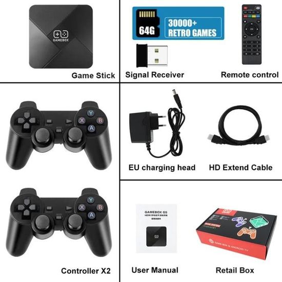 Console Rétro G350 – 128 Go, 10000+ Jeux, 30+ émulateurs, écran 3,5″ IPS OCA, WiFi, Double Manette 3D – Batterie 3200 MAh – Noir Translucide