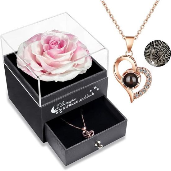 Rose Éternelle Avec Collier Cœur En Cristal - Idée Cadeau Fête Des Mères, Anniversaire Ou Saint-Valentin Pour Maman Et Femme