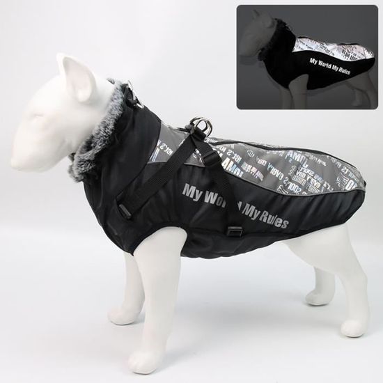 Colorful White-XL -Imperméable à l'eau grand chien vêtements hiver chien manteau avec harnais fourrure collier chaud vêtements pour