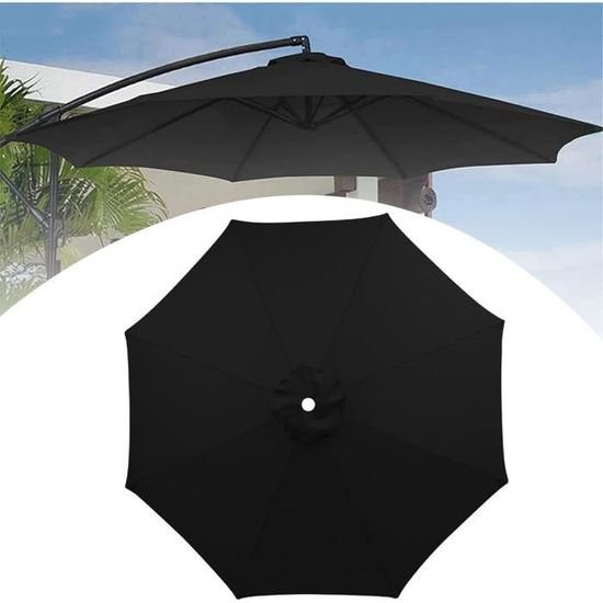 Toile De Rechange Pour Parasol 200-400 Cm – Pour 6 Ou 8 Baleines – Polyester Résistant UV Et Imperméable – Noire – Facile à Nettoyer
