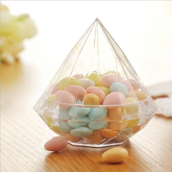 50 Boîtes à Dragées Cube Transparent - 7x7x7 Cm - PVC Avec Rubans - Pour Bijoux, Bonbons, Cadeaux