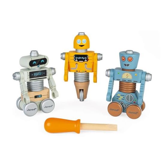 Jeu de Construction en Bois - JANOD - Robots Brico'kids - Jaune - Mixte - 3 ans