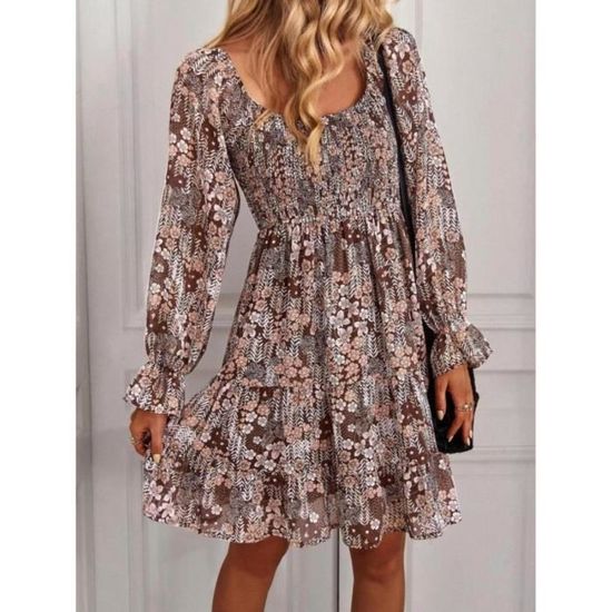 Robe Femme Chic Et Elegant Manches Longues Col En V SeHP - Vert Light