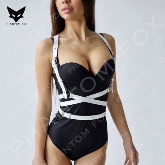 Harnais De Corps Punk Jarretière Cuir Rouge - Accessoire Lingerie Et Carnaval Pour Femme