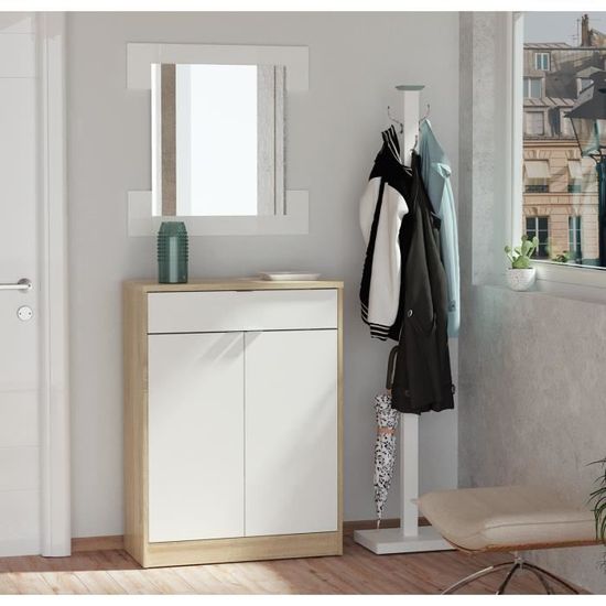 Commode meuble à chaussures coloris blanc brillant - cambrian - Hauteur 101 x Longueur 75 x Profondeur 36 cm
