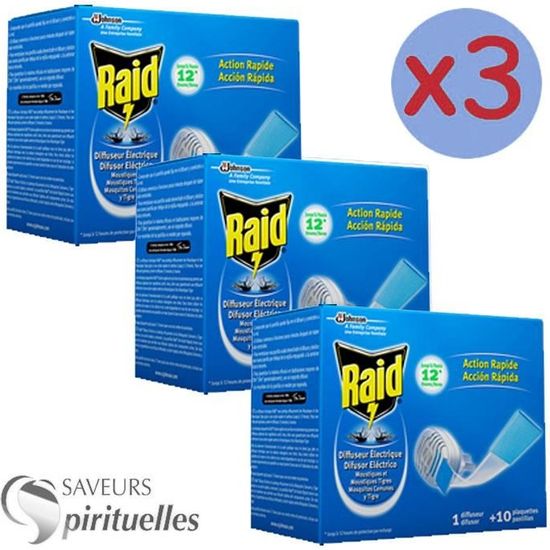 RAID Diffuseur Électrique Plaquette Inodore – Protection Anti-Moustiques Et Moustiques Tigres 10 Heures