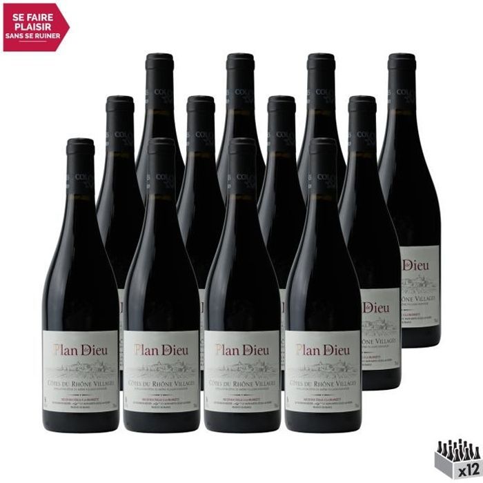 Côtes du Rhône Villages Plan de Dieu Rouge 2019 - Lot de 12x75cl - Colombes des Vignes - Vin AOC Rouge de la Vallée du Rhône