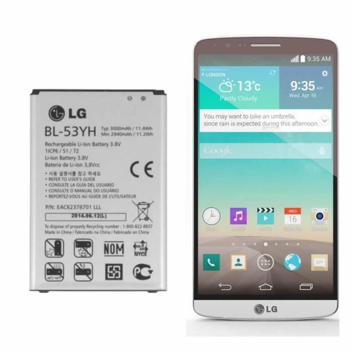 LG G3 BL-53YH - Batterie rechargeable Li-Ion Battery 3.8V 3000mAh - Batterie de remplacement d'origine
