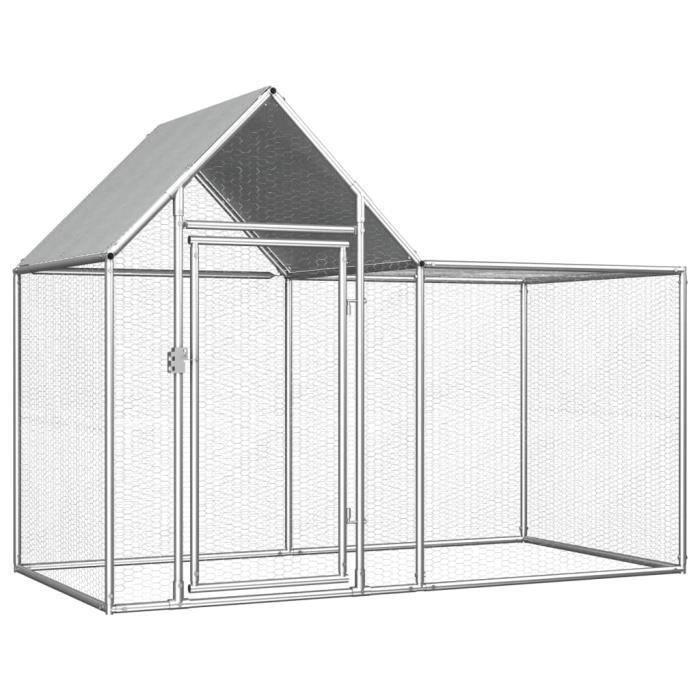 Daonanba Poulailler Volailles Poulailler en Acier Galvanis/é avec Portes Verrouillables Et Un Toit R/ésistant Aux Intemp/éries pour Poules Petits Animaux Lapins 2,75 x 2 x 2 m