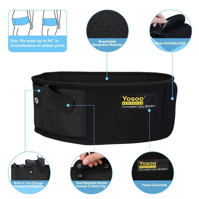 Belly Band Holster pour Le Transport caché, avec Poche de Poche de Poche de Magazine Poche, Pistolet à Main élastique pour Pistolets