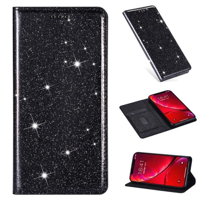 Étui Samsung Galaxy A10, Brillant Cuir Portefeuille Aimant intégré Ultra-fin Durable Support Anti-Rayure, Noir