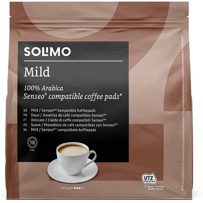 Marque Amazon - Dosettes de Café Mild Compatibles Senseo - 90 Dosettes (5 Paquets x18)