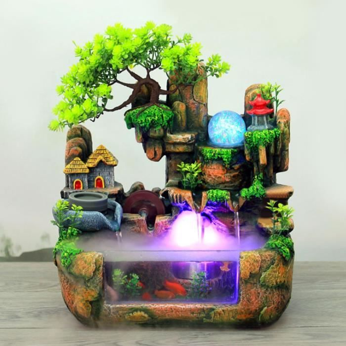 Ashata Fontaine de bureau Bonsaï de fontaine d'eau de rocaille de résine de simulation de bureau avec ornement de décoration de