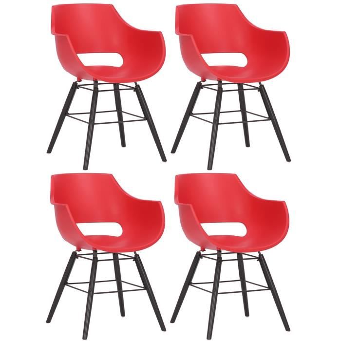 Lot de 4 Chaises Skien avec Assise en Plastique et Pieds en Bois , Rouge-Noir