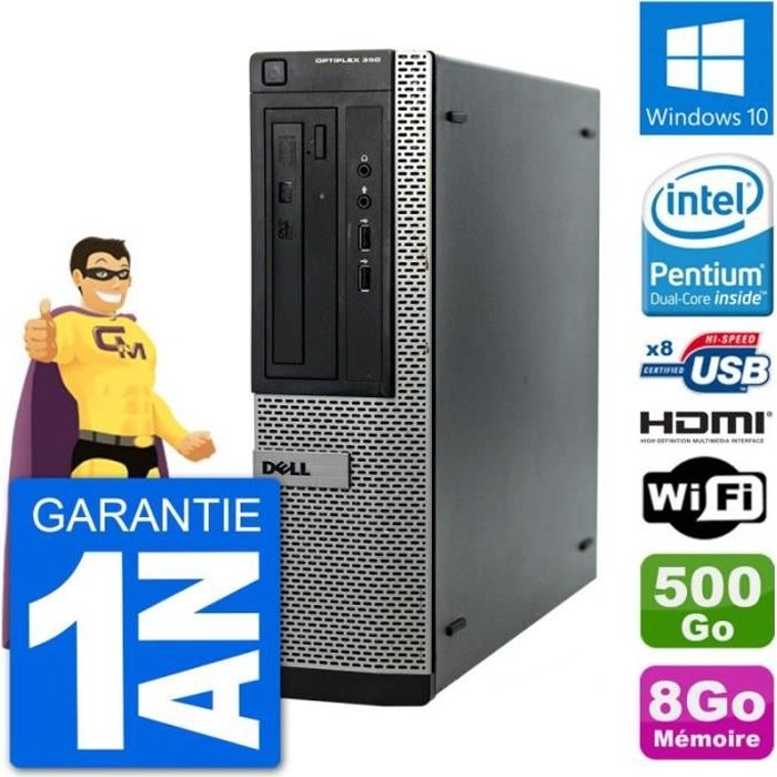 PC Dell OptiPlex 390 DT G630 RAM 8Go Disque Dur 500Go HDMI Windows 10 Wifi
