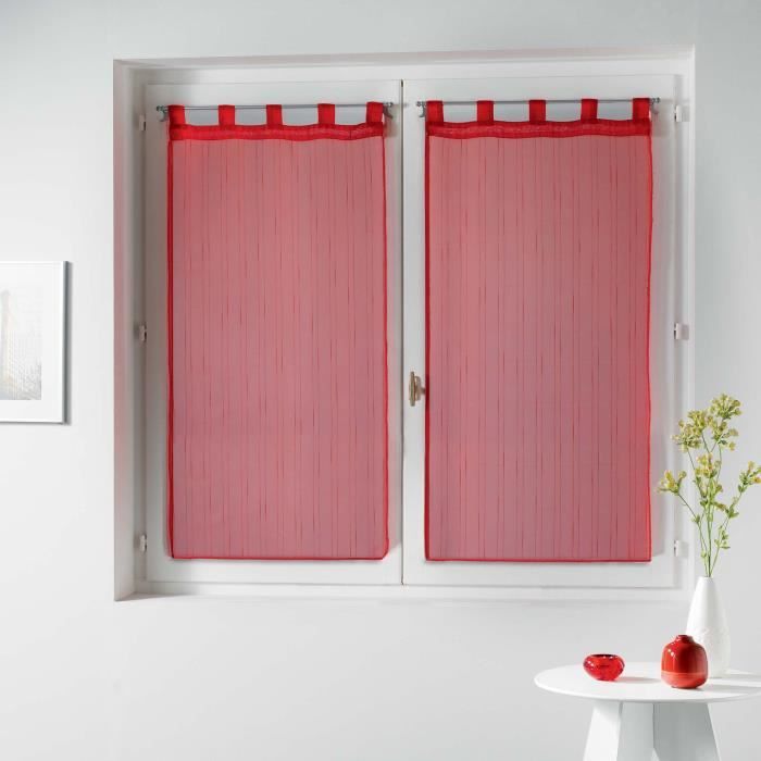 CDaffaires Paire droite passants 2 x 60 x 90 cm voile raye horizon Rouge