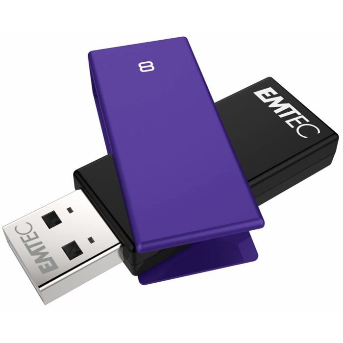 Emtec C350 Brick 2.0, 8 Go, 2.0, Connecteur USB Type-A, 15 Mo-s, Pivotant, Noir, Violet