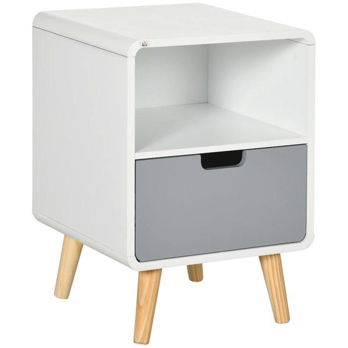 Chevet table de nuit design scandinave 40L x 38l x 58H cm tiroir + niche bois massif pin MDF blanc bleu gris 40x38x58cm Blanc
