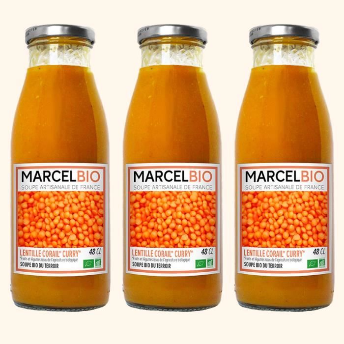 Marcel Bio - Soupe Lentilles Corail Patate douce Curry Bio 48cl - Pack de 3