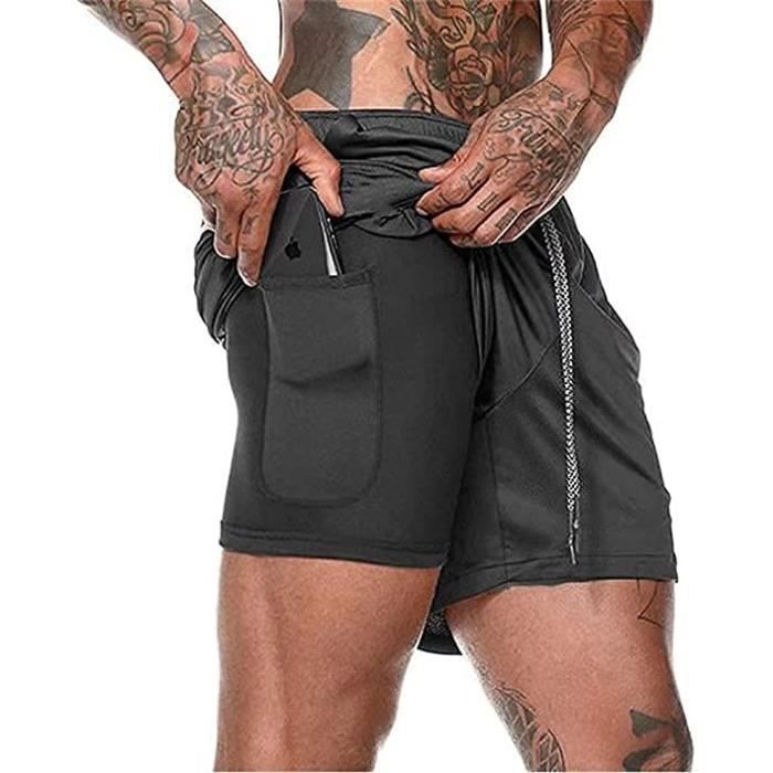 Short de Sport Homme Taille Elastiquée , Compression Running Shorts avec Poche Séchage Rapide Respirant pour sport Running Fitness