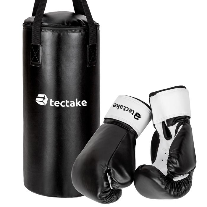 TECTAKE 1 Sac de Frappe Enfant + 2 Gants de Boxe Noir + Fixation